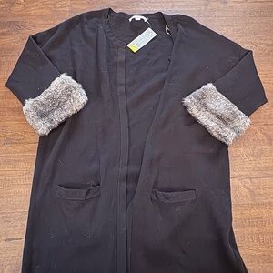 Black Cardigan with Fake Fur Cuffs - Valerie Stevens